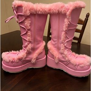 Demonia Pleaser Pink Platform Fur Boot